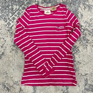 Hollister NWT long sleeve tee women’s size medium pink and white stripe
